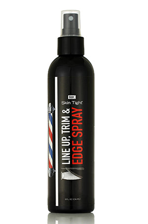 A black spray bottle with red and white text and graphics, labeled 'LINE UP, TRIM & EDGE SPRAY'.